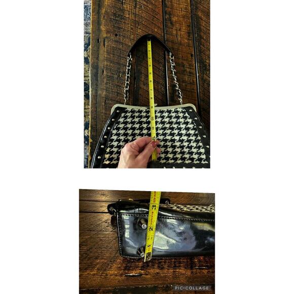 Vintage RARE Trina Turk Black & White Hounds tooth Metal Frame Studded Purse/Bag - Picture 9 of 17